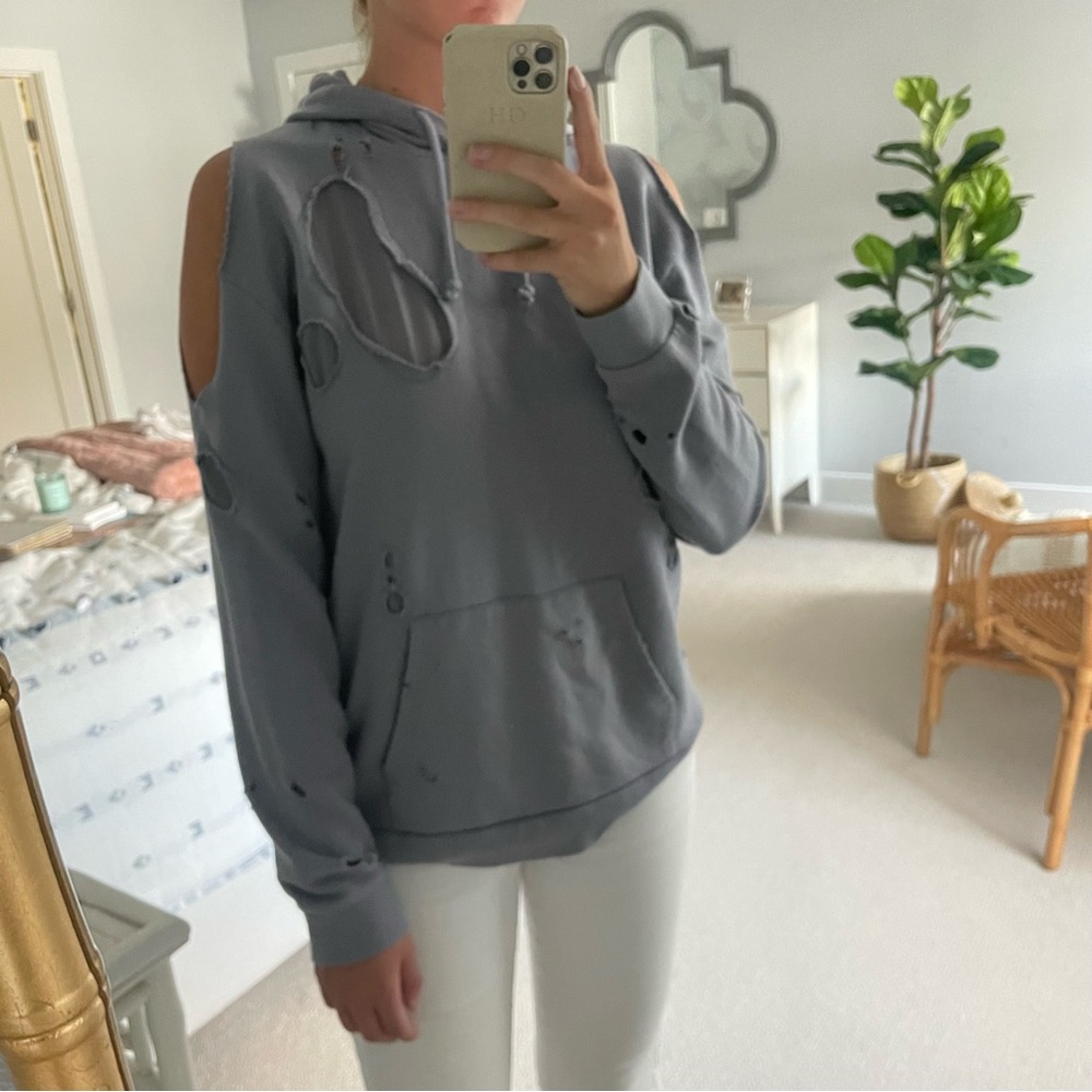 Blue Gray Distressed Hoodie